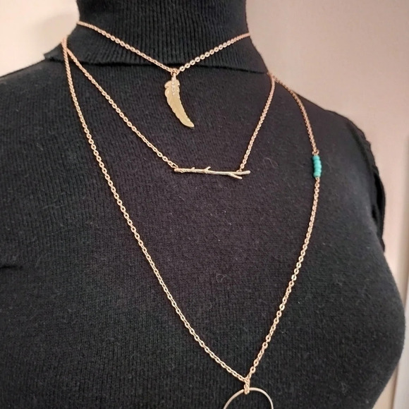Gold Tone Triple Strands Fashion Tribal Inspired Necklace - Picture 1 of 3